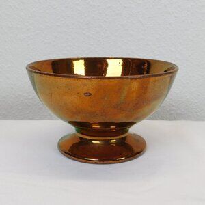 Antique Staffordshire Copper Lustreware Pedestal Bowl 4 3/4" dia 2 3/4" tall